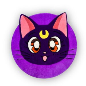 Handmade purple tufted rug for kids Luna cat front view