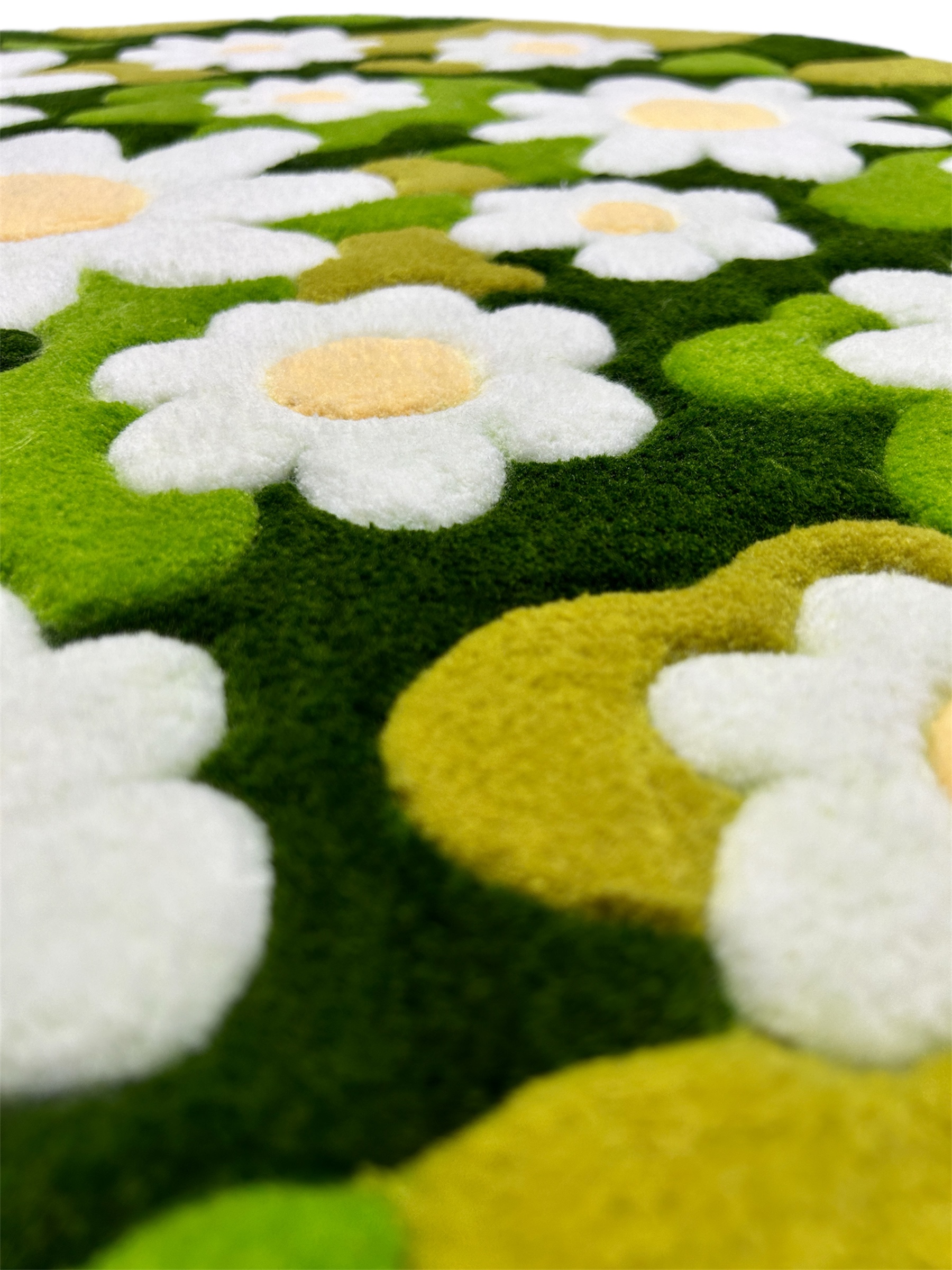 Nature-inspired kids rug featuring moss and chamomile design on floo