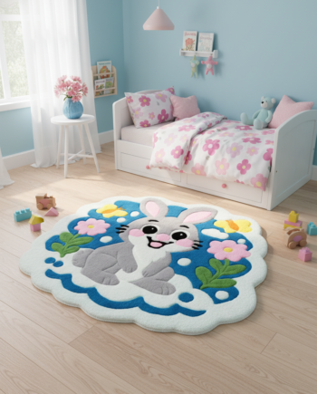 Handmade tufted rug rabbit in kid's room