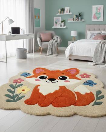 Handmade tufted rug fox in kid's room