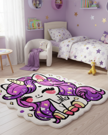 Handamade tufted rug unicorn in girl's room
