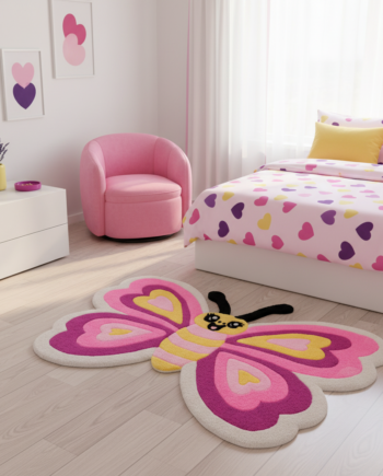 Handmade tufted rug butterfly in girl's romm