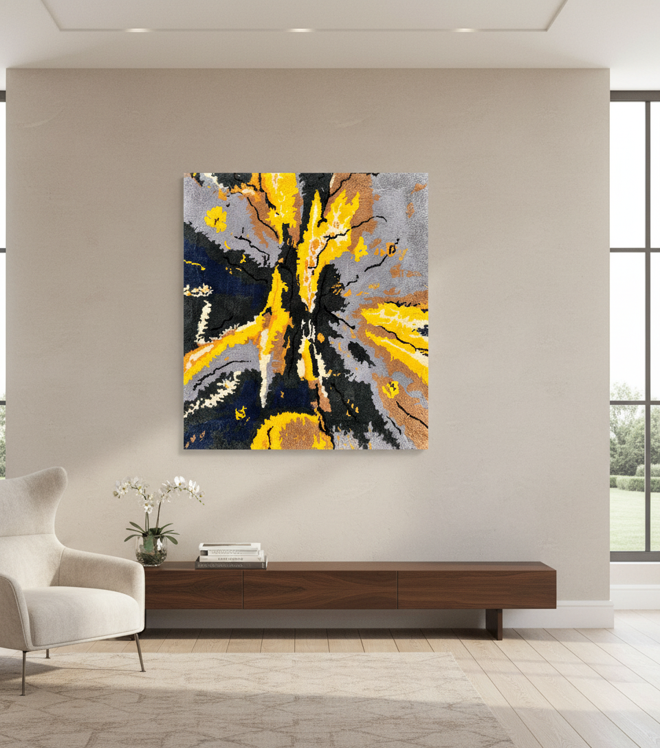 Handmade tufted rug abstract art in interior