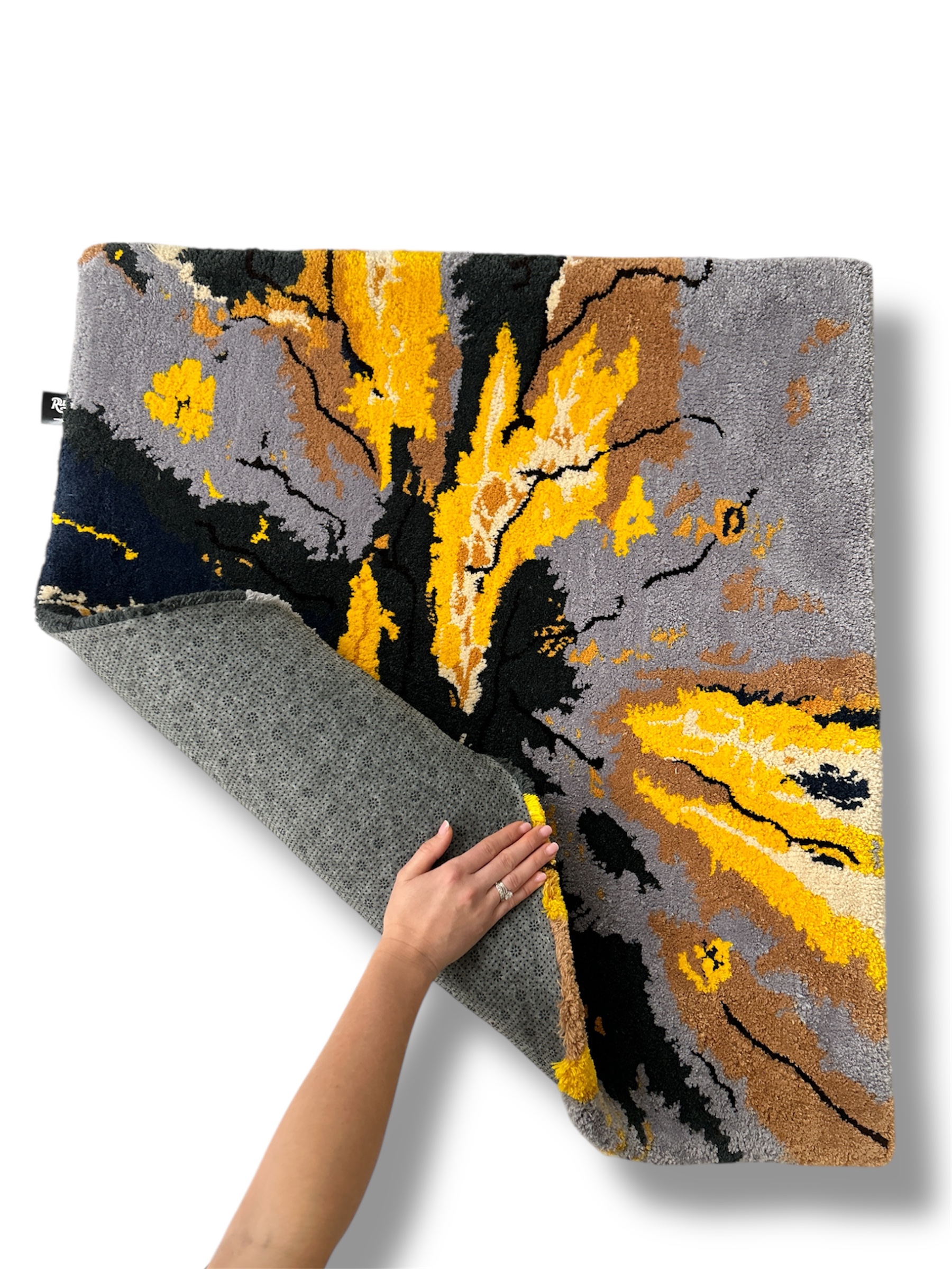 Handmade tufted rug abstract art anti slip backing view