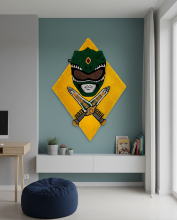 handmade tufted rug green power ranger in teenager room