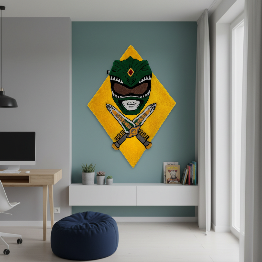 handmade tufted rug green power ranger in teenager room
