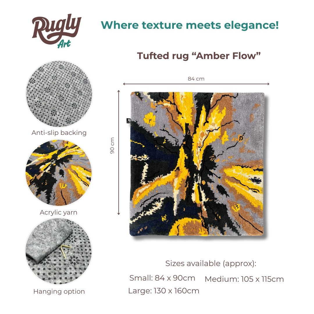 Handmade tufted rug Amber flow infographic