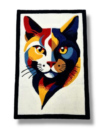 Handmade tufted cat rug front view