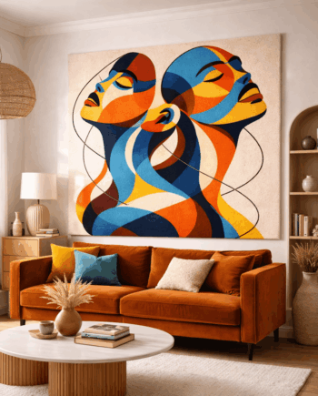 Colorful colorful abstract tufted rug. Side view