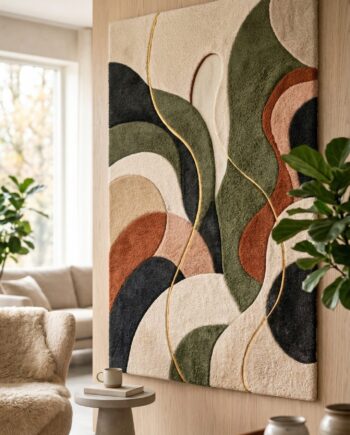 Abstract art handmade rug, earthy tone tufted rug.Front view